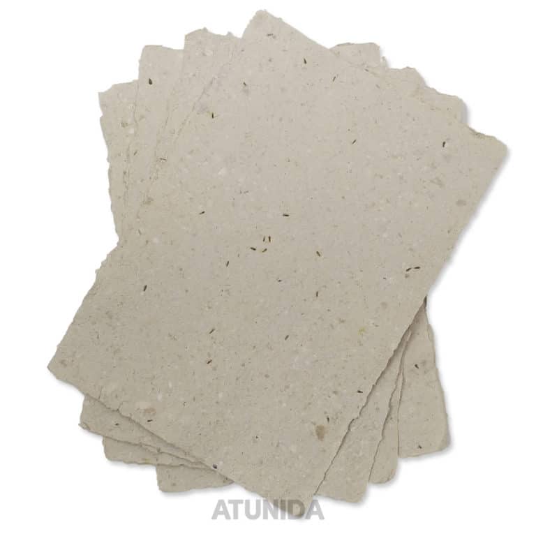 Papel artesanal con semillas de margarita - Papel reciclado con semillas de margarita - Atunida