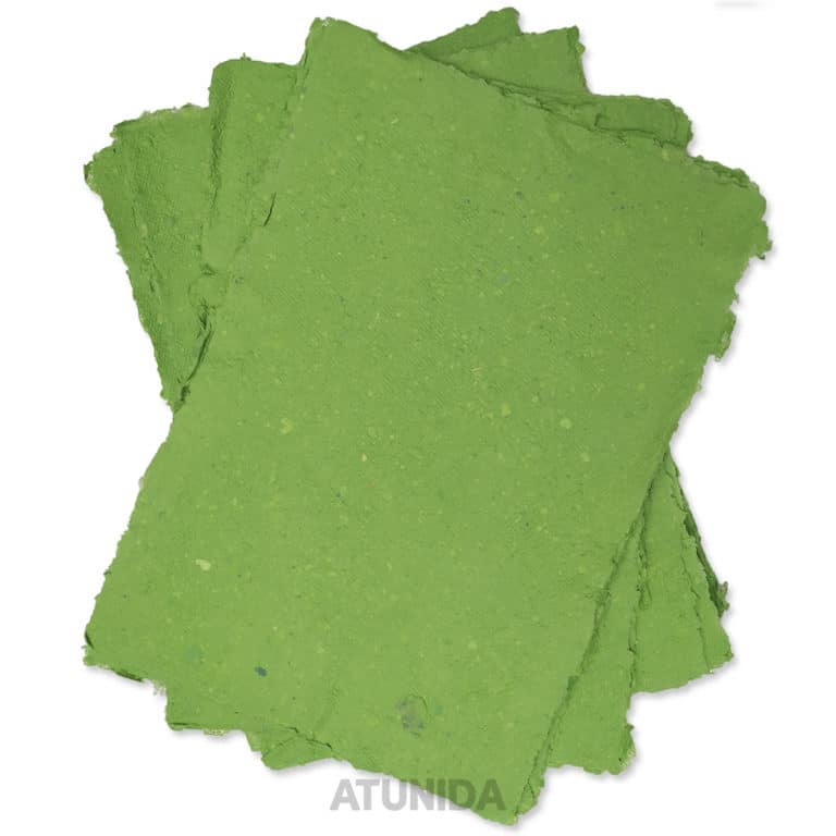 Papel artesanal verde - Papel reciclado verde - Atunida