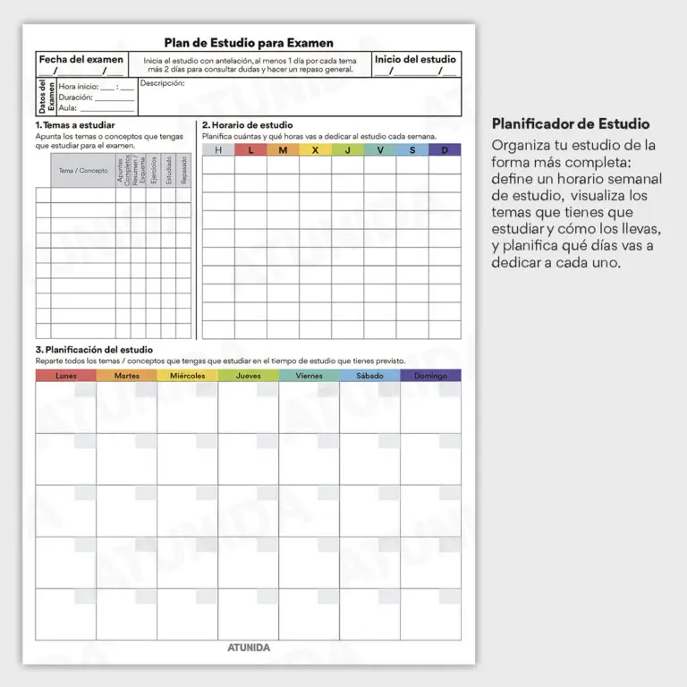 Planificador Estudio para Examen en PDF - ATUNIDA