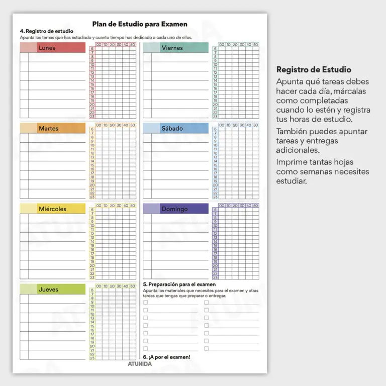 Planificador Estudio para Examen en PDF - ATUNIDA