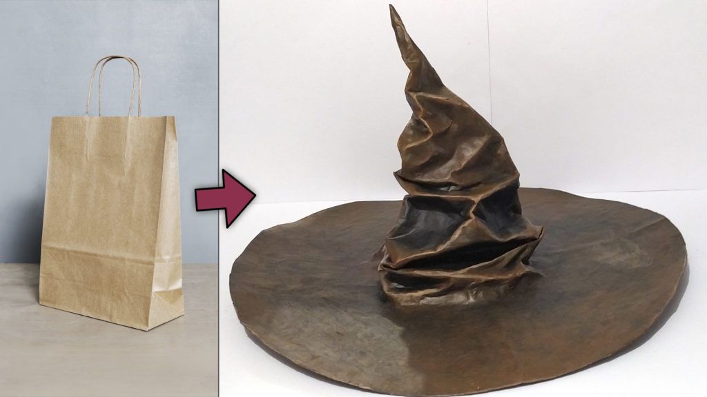 Tutorial: Cómo hacer un Sombrero Seleccionador Harry Potter con cartón, una bolsa de papel, cartapesta y pinturas acrílicas