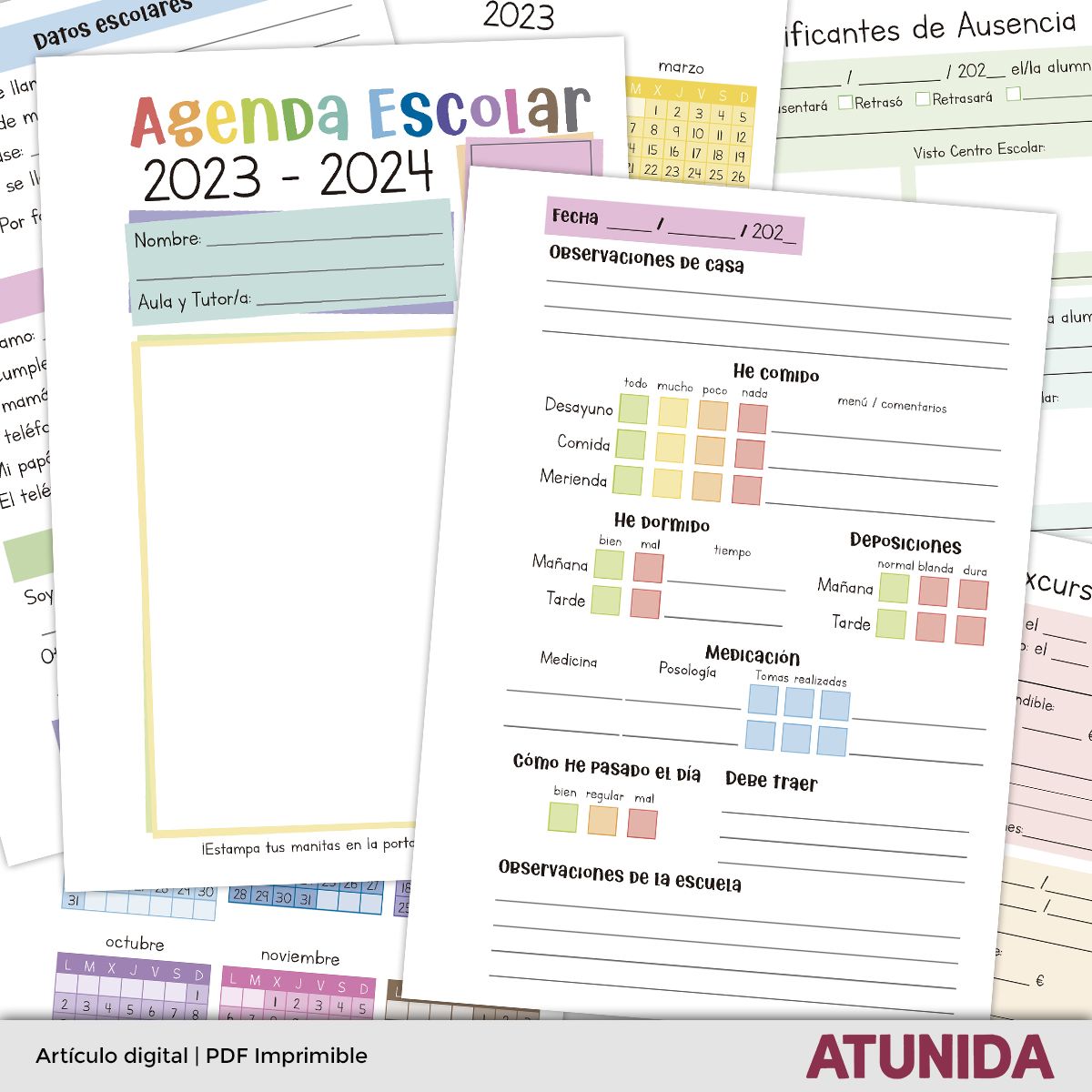 Agenda Escolar Kids 2023-2024 (0-3 años) en PDF imprimible - ATUNIDA