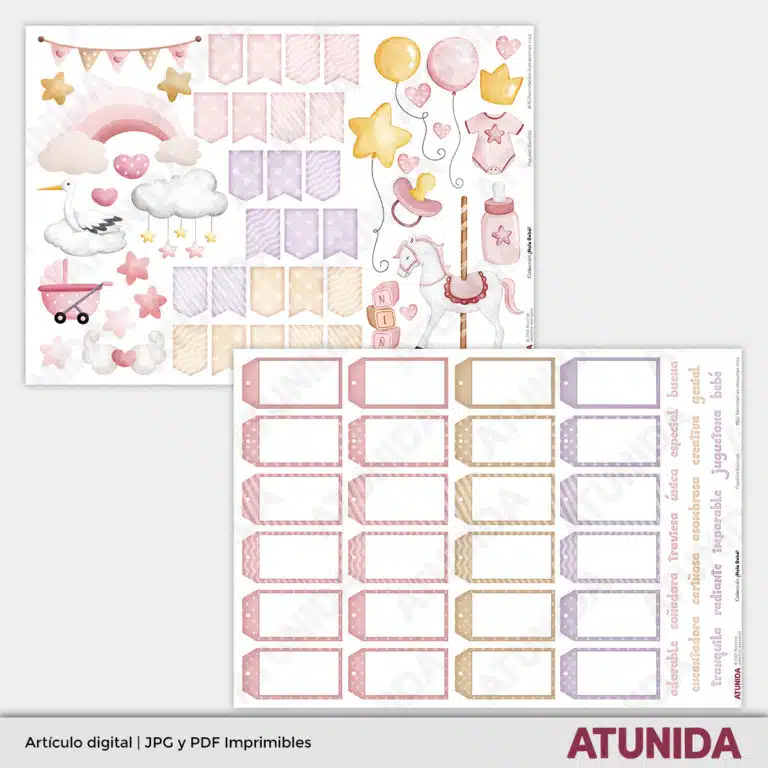 Kit de Scrapbooking Hola Bebe Niña - Atunida - Recortables