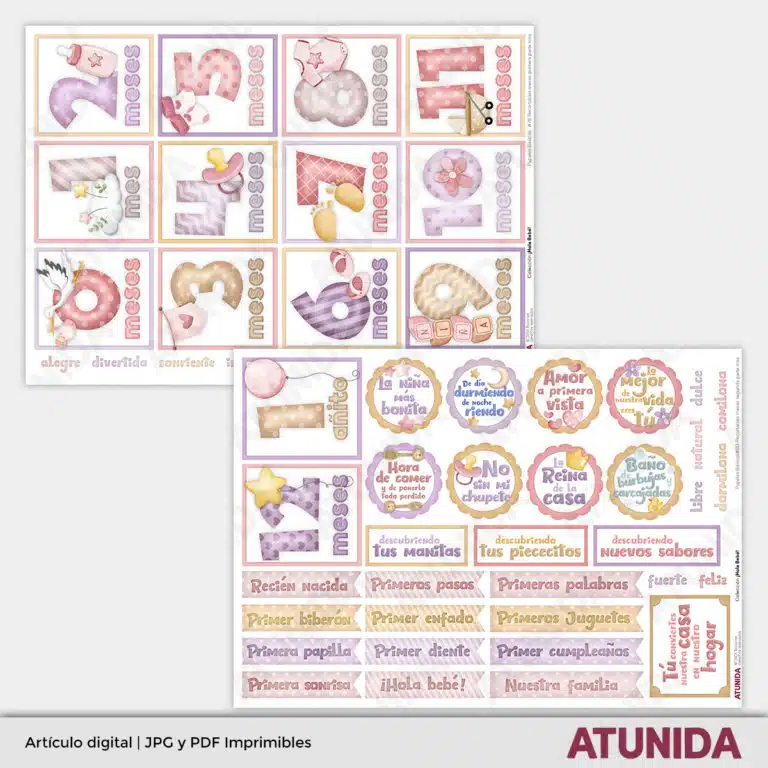 Kit de Scrapbooking Hola Bebe Niña - Atunida - Recortables