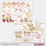 Kit de Scrapbooking Hola Bebe Niña - Atunida - Papeles Escenas - Recortables