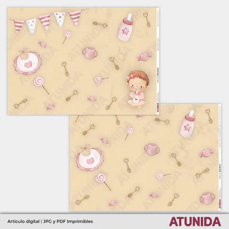 Kit de Scrapbooking Hola Bebe Niña - Atunida - Papeles Escenas - Papeles decorados