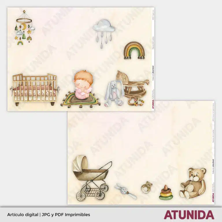 Kit de Scrapbooking Hola Bebe Niña - Atunida - Papeles Escenas - Papeles decorados