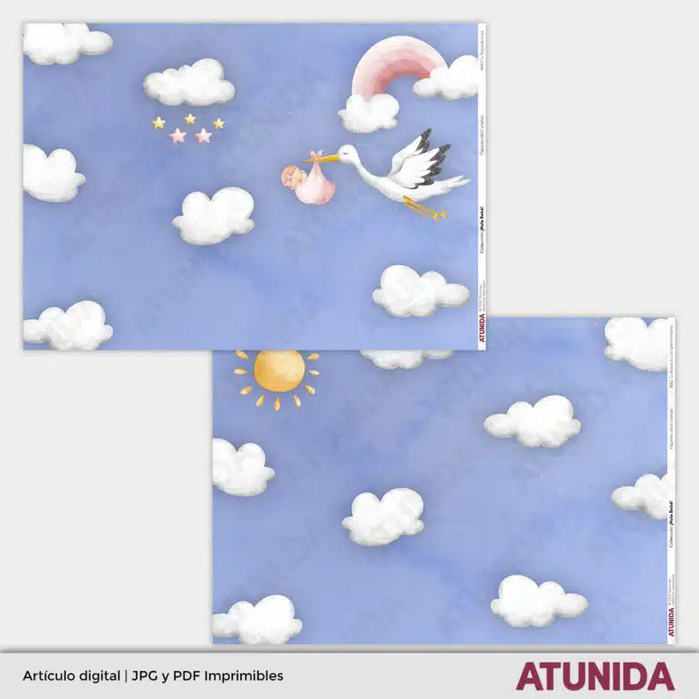 Kit de Scrapbooking Hola Bebe Niña - Atunida - Papeles Escenas - Papeles decorados