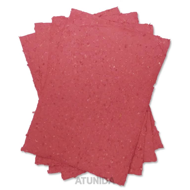 Papel artesanal rojo - Papel reciclado rojo - Atunida