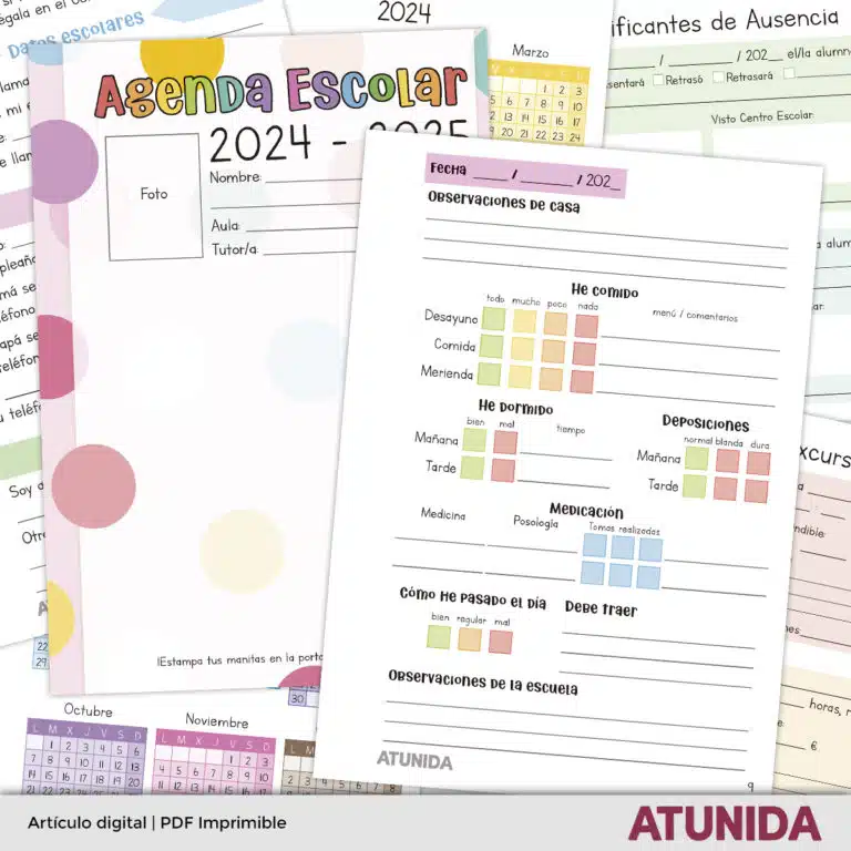 Agenda Escolar Kids 2024-2025 (0-3 años) en PDF imprimible - ATUNIDA