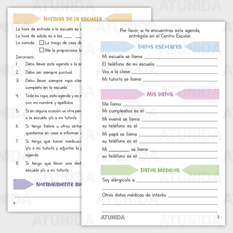 Agenda Escolar Kids 2024-2025 (0-3 años) en PDF imprimible - ATUNIDA